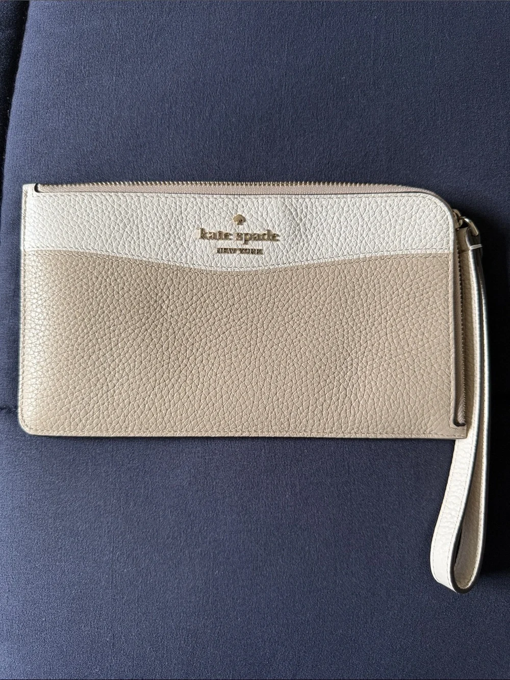 kate spade Two-Tone Cream & Tan Pebbled Leather Wristlet